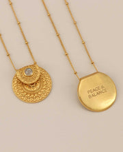 Inspirational Gold Plated Mandala Necklace with Rainbow Moon