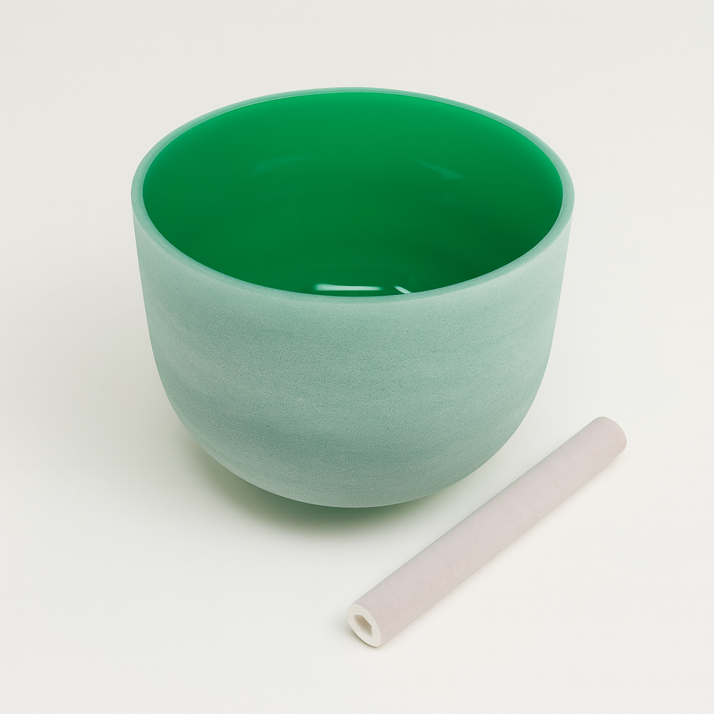 Green ceramic bowl with a white straw on a light gray background