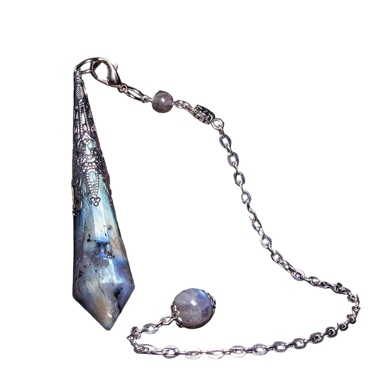 Crystal pendant with chain on a white background