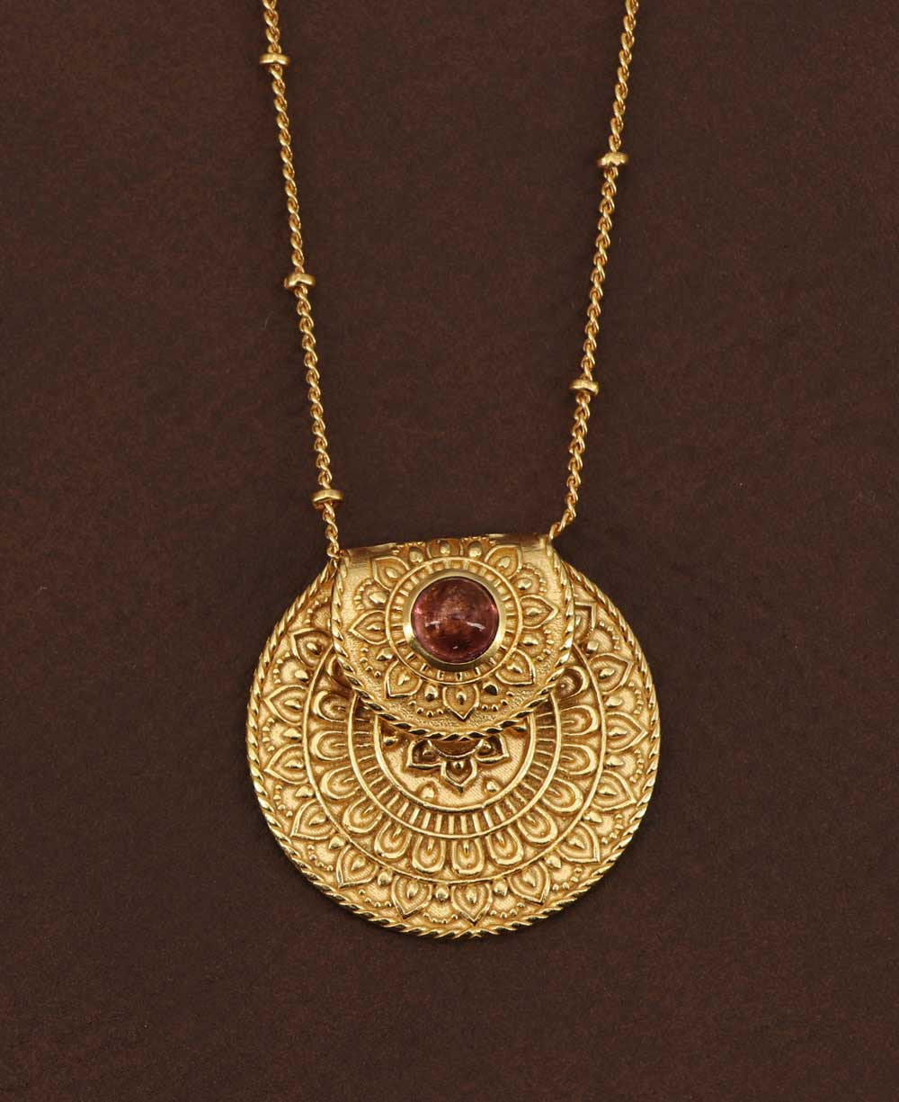 Inspirational Gold Plated Mandala Necklace with Tourmaline S