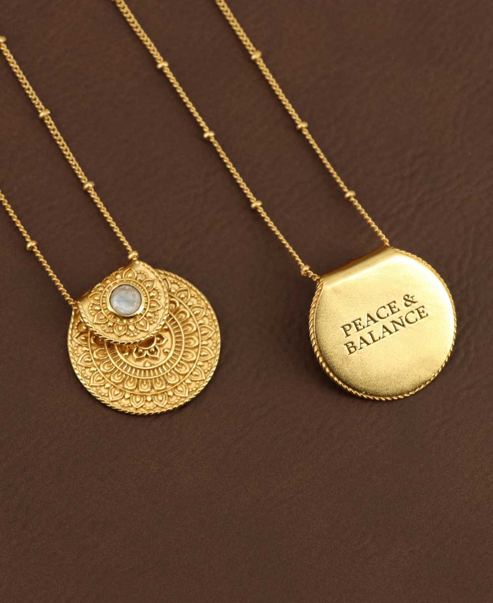 Inspirational Gold Plated Mandala Necklace with Rainbow Moon