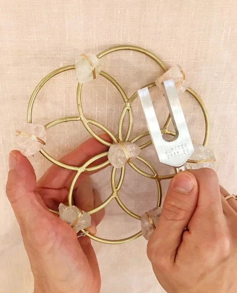 Tuning Fork & Rose Quartz & Quartz Crystal Grid Instrument Set for Sound Healing