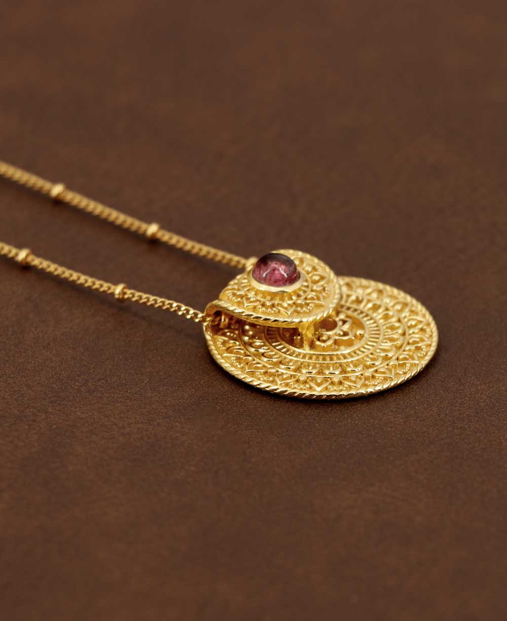 Inspirational Gold Plated Mandala Necklace with Tourmaline S