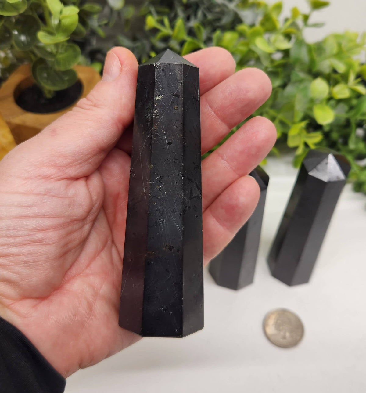 Black Tourmaline 8-Faceted Tower (Approx. 8.9-9.5cm)