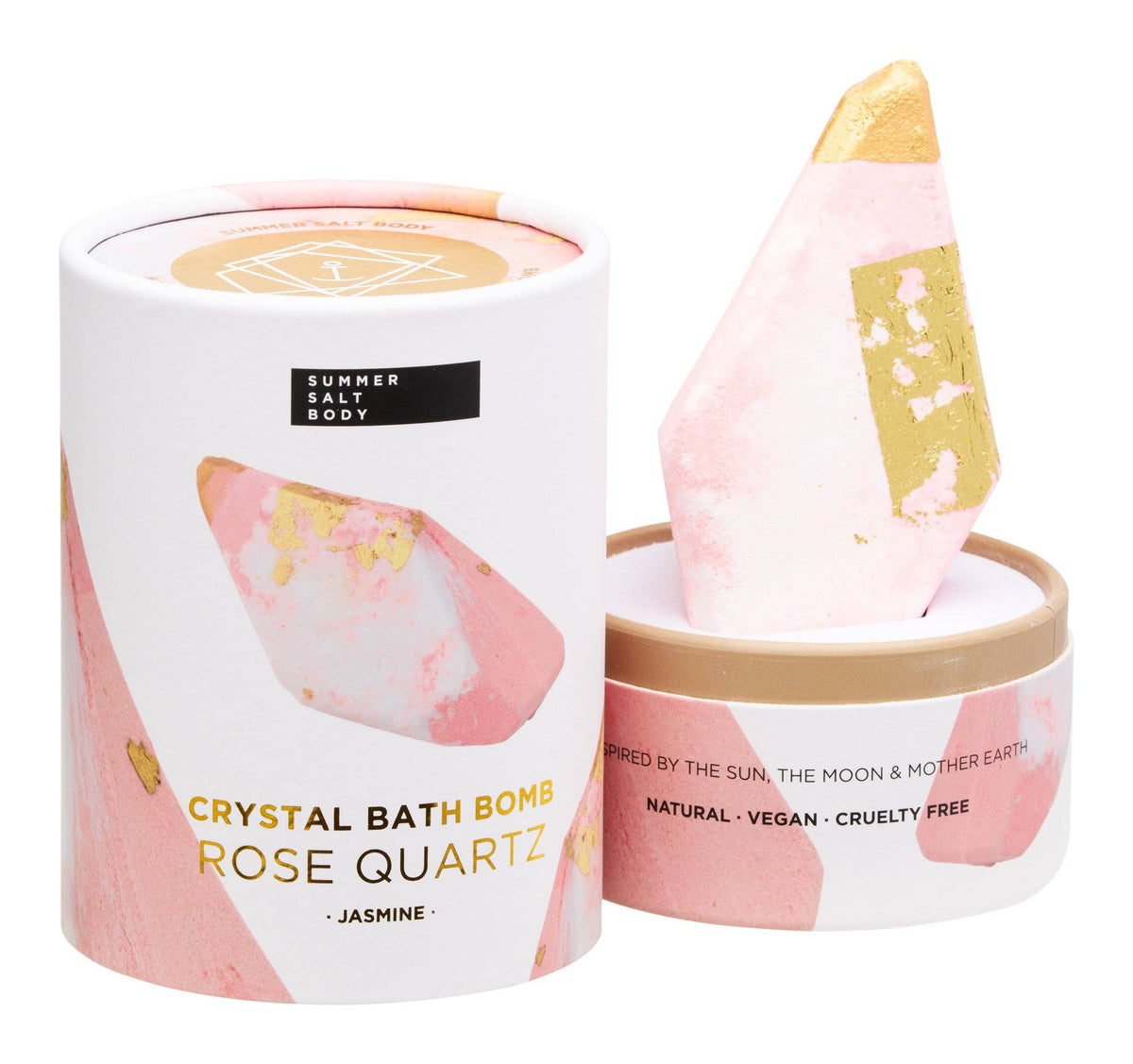 CRYSTAL BATH BOMB - ROSE QUARTZ - JASMINE - hot relaxing bath - essential oils - Amethyst & Aquamarine - INGREDIENTS ﻿﻿Sodium Bicarbonate, Sodium Sulfate, Citric Acid, Sodium Chloride, Camellia Japonica Seed Oil, Simmondsia Chinensis (Jojoba) Seed Oil, Butyrospermum Parkii (Shea Butter) Oil, Jasmine Essential Oil, Gold Foil, Orange 4, Gold Powder - Joy - Journey of you