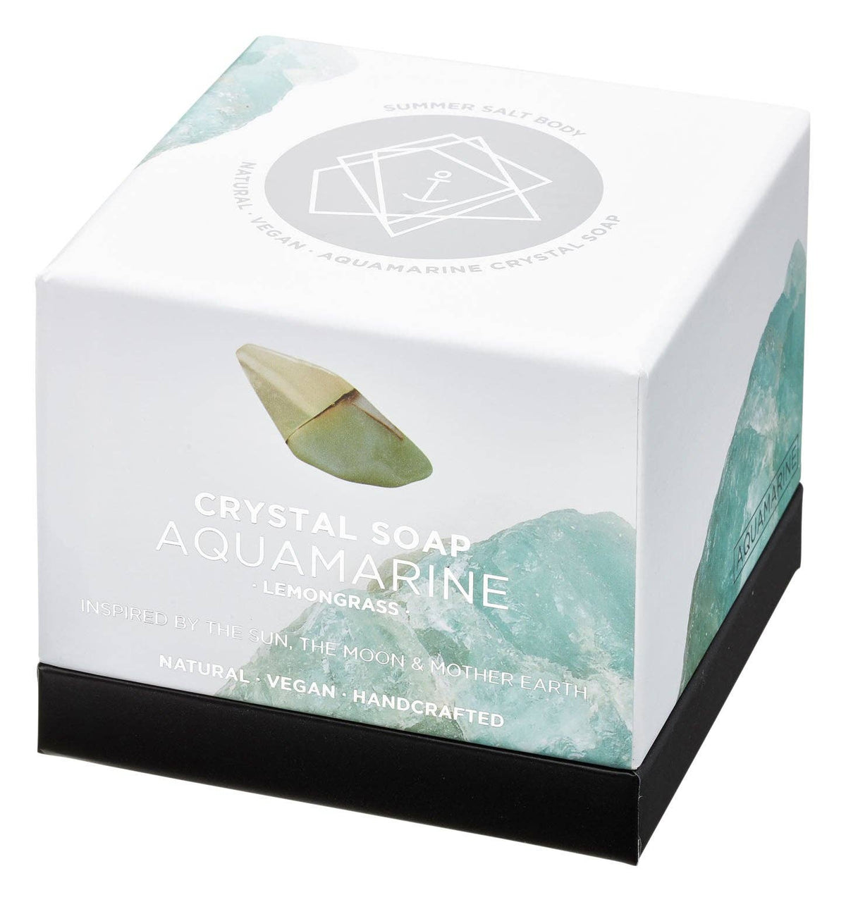 CRYSTAL SOAP - AQUAMARINE - Aquamarine stone - wash and cleanse your skin - treasure of the mermaids - feminine energy - lucky stone - Ingredients Aqua, Sorbitol, Sucrose, Sunflower Oil, Glycerine, Stearic Acid, Coconut Oil, Lemongrass Essential Oil, Propylene Glycol (food grade), Blue 4, Bronze Powder - Joy - Journey of you