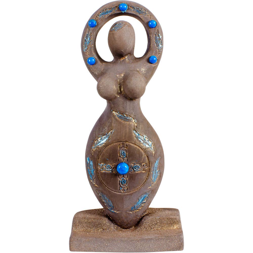 GYPSUM CEMENT FIGURINE - SHAMAN GODDESS (EACH) - lovely Shaman Goddess stands poised - turquoise colored - natural gypsum - Joy - Journey of you