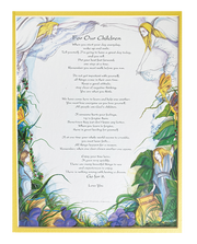 A colorful print featuring a poem for children with illustrations of nature and children's faces in a fantastical setting - JOY - Journey Of You - Spiritual, Holistic, Empowering