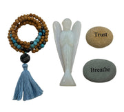 Sandalwood Mala Beads: Amazonite, Hematite, Abalone Shell
