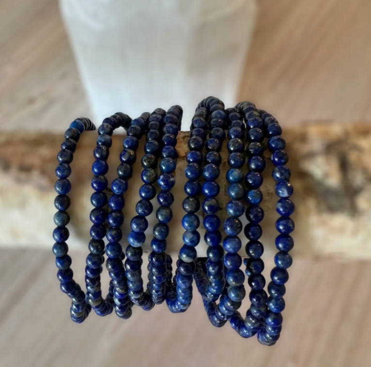 LAPIS LAZULI STRETCH BRACELET - 4MM - Handmade, sustainable, fashionable jewelry and accessories - meditation, mindfulness, wellness, and self-discovery - Bracelet is not adjustable - bracelets are made by hand.