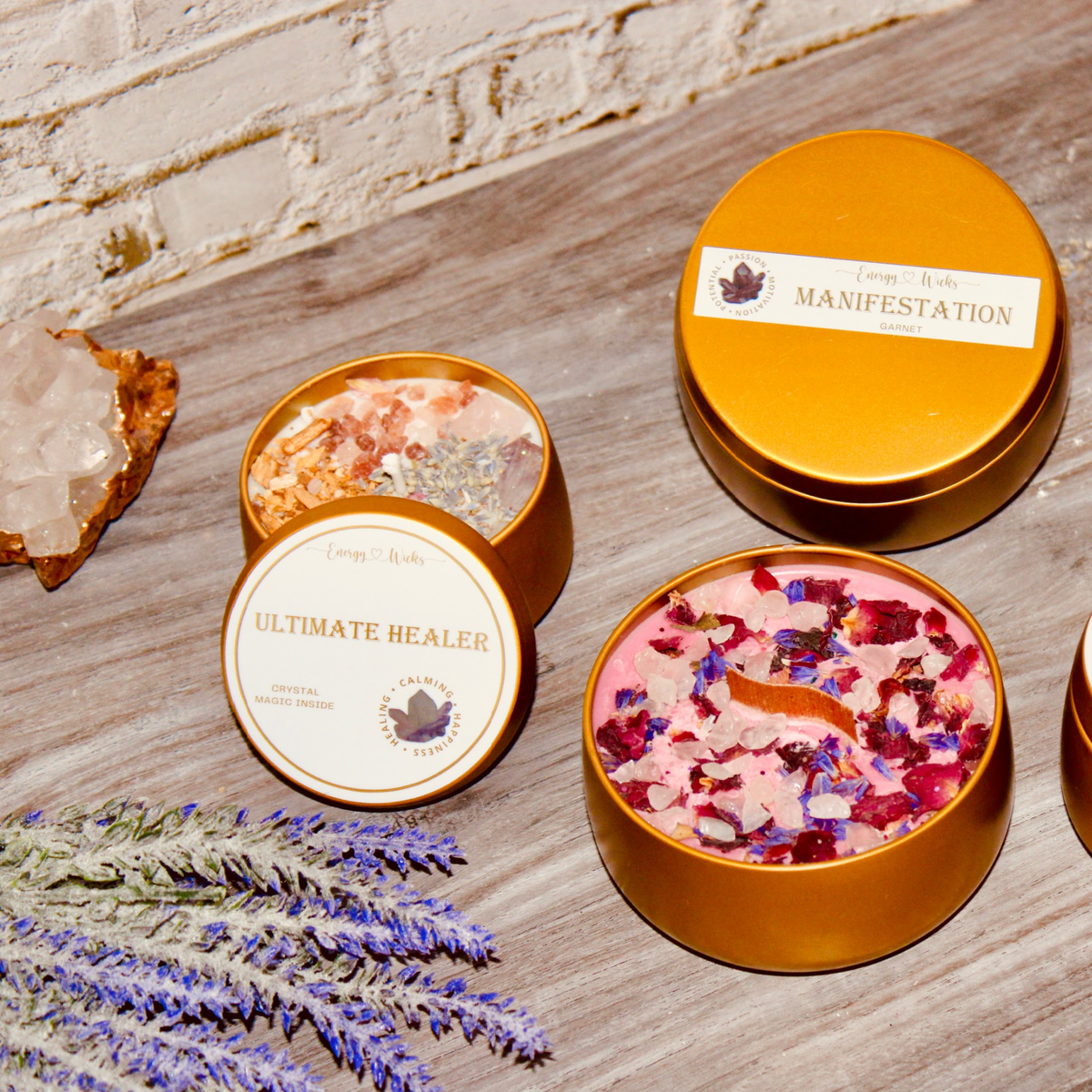 MANIFESTATION BONFIRE CRYSTAL CANDLE - Garnet crystals, dried rose petals, gold flakes, and fairy dust - Joy - Journey of You