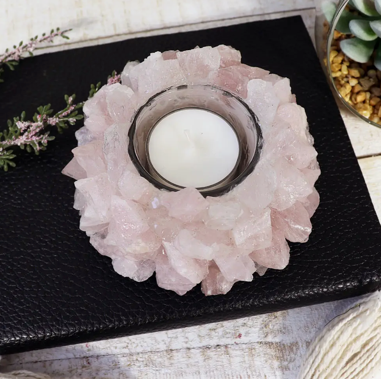 ROSE QUARTZ LOTUS CANDLE HOLDER| ROSE QUARTZ CRYSTAL - Joy - Journey of You
