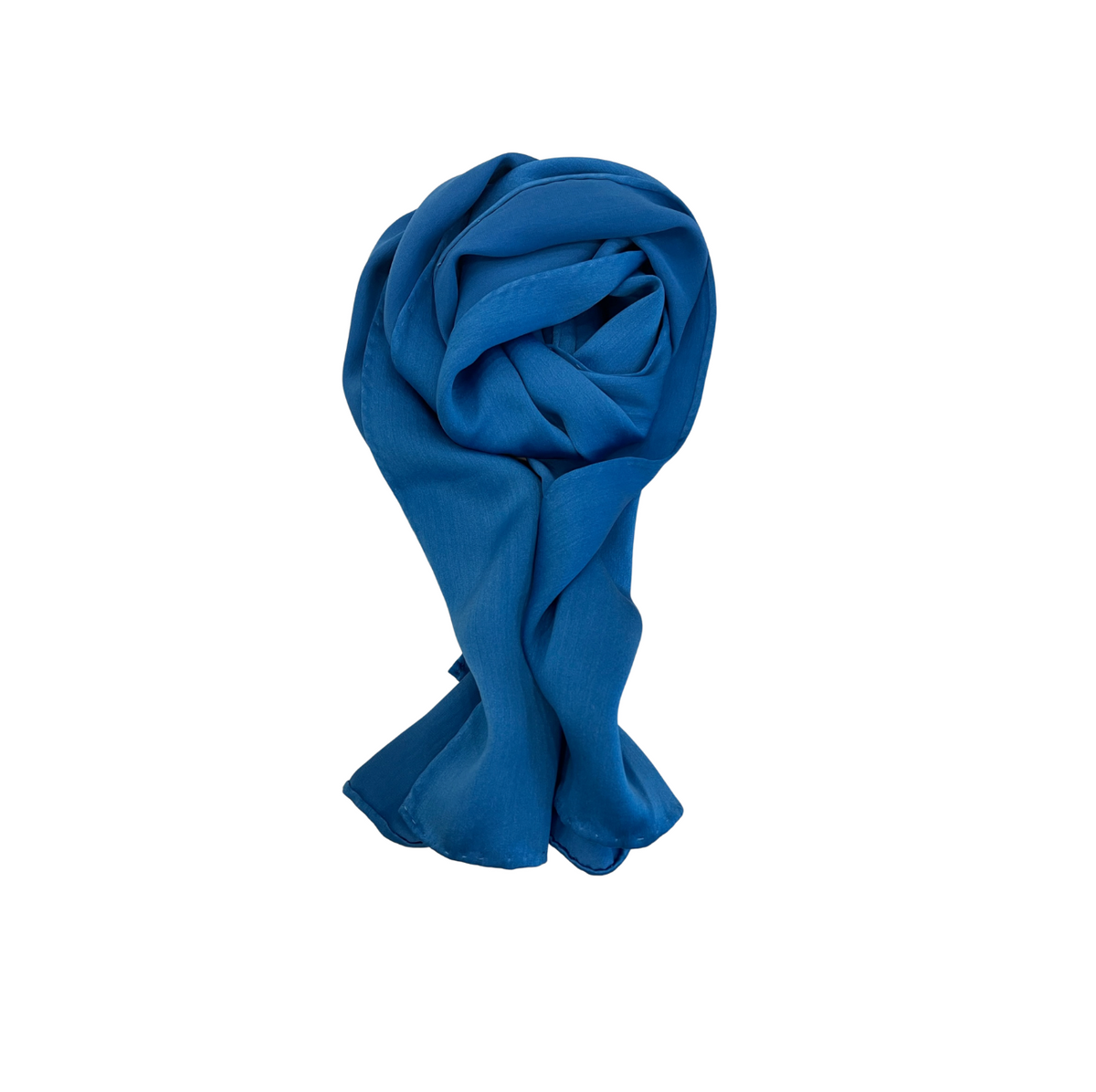 A blue silk scarf displayed on a white background, with a crumpled appearance giving it a casual and organic look - JOY - Journey Of You - Spiritual, Holistic, Empowering