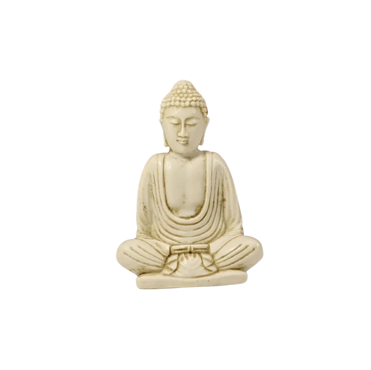 A beige resin sculpture of a sitting Buddha figure, suitable for meditation and decoration purposes -  JOY - Journey Of You - Spiritual, Holistic, Empowering