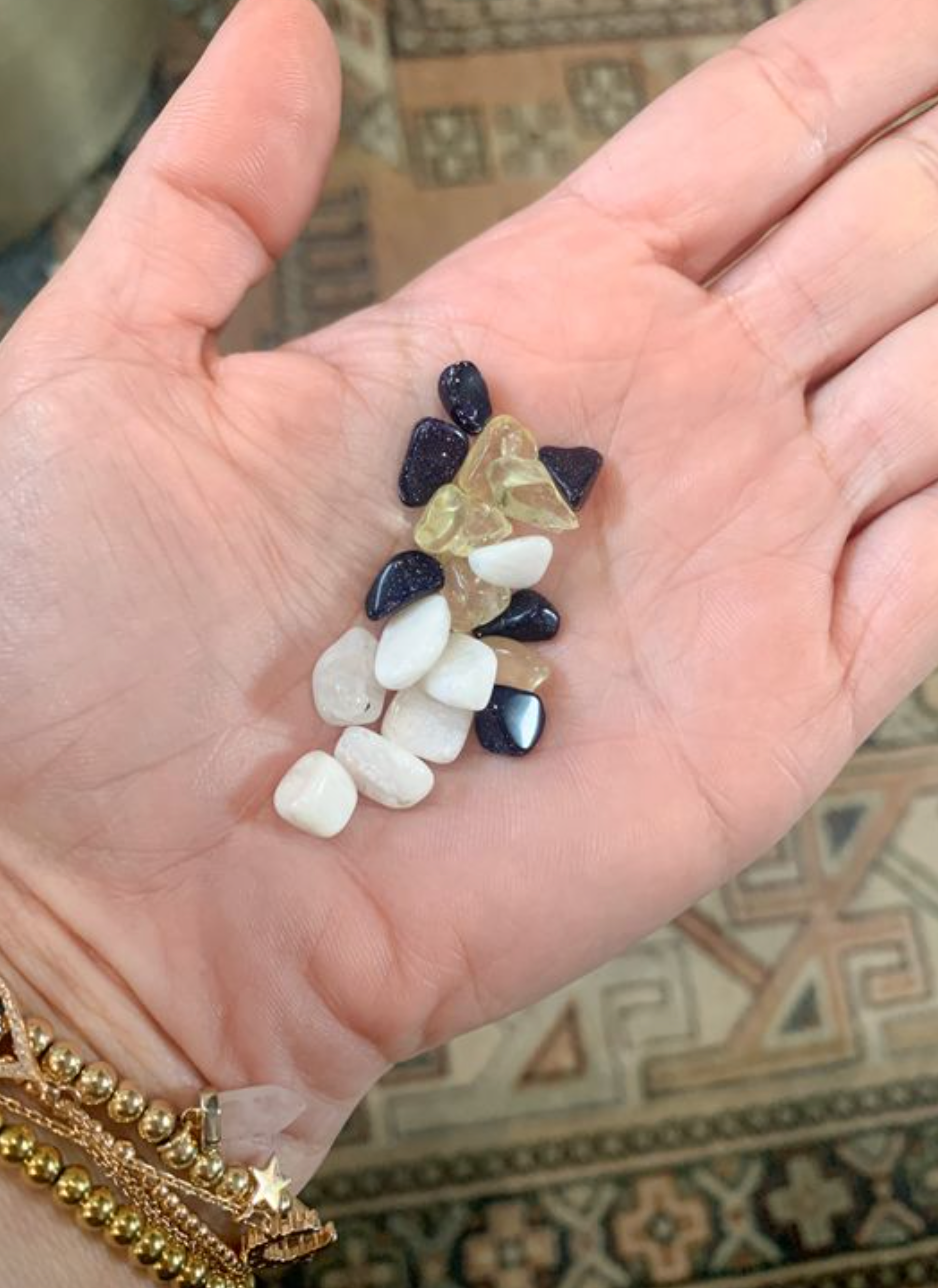 Wooden Crystal Grid Board Set, Moonstone, Citrine, Sandstone, 4 inch