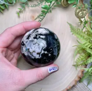 Black Flower Agate Sphere
