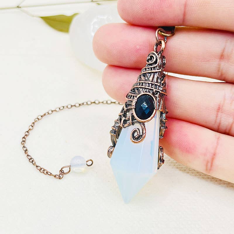 VINTAGE CRYSTAL HEXAGONAL PYRAMID PENDANT: OPAL - pendant - necklace - jewelry - Joy - Journey of You
