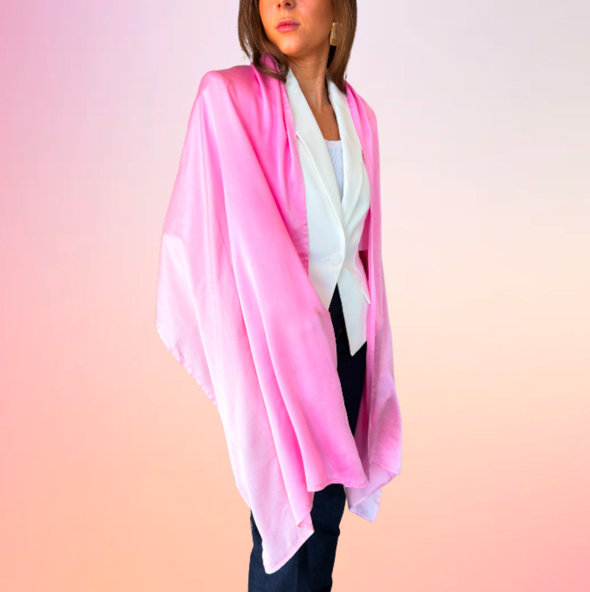 WRAPPED IN LOVE - HAND PAINTED SHAWL/WRAP - PINK/MULTI - silk scarf - 100% Silk Charmeuse - Joy - Journey of You