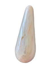 A polished white scolecite crystal wand against a black background - JOY - Journey Of You - Spiritual, Holistic, Empowering