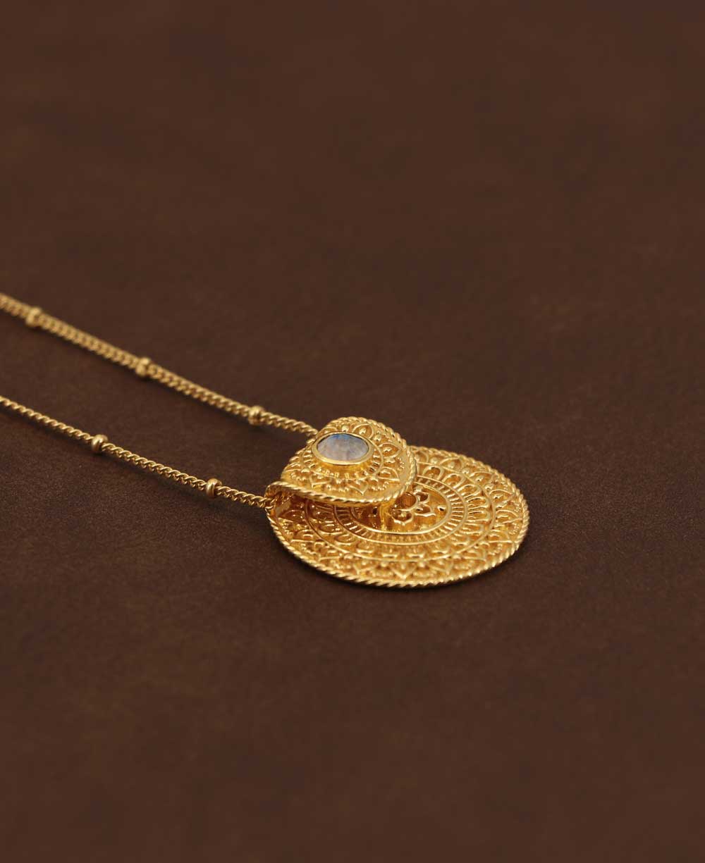 Inspirational Gold Plated Mandala Necklace with Rainbow Moon
