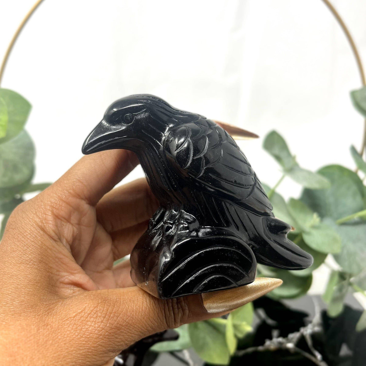 Obsidian Crow Carving