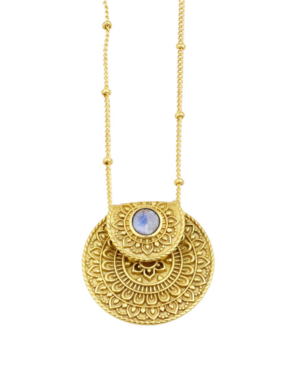 Inspirational Gold Plated Mandala Necklace with Rainbow Moon