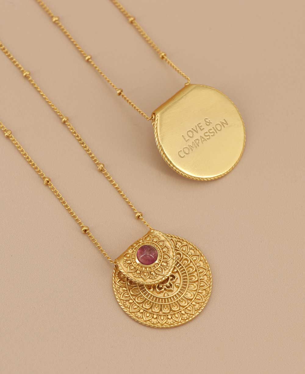 Inspirational Gold Plated Mandala Necklace with Tourmaline S