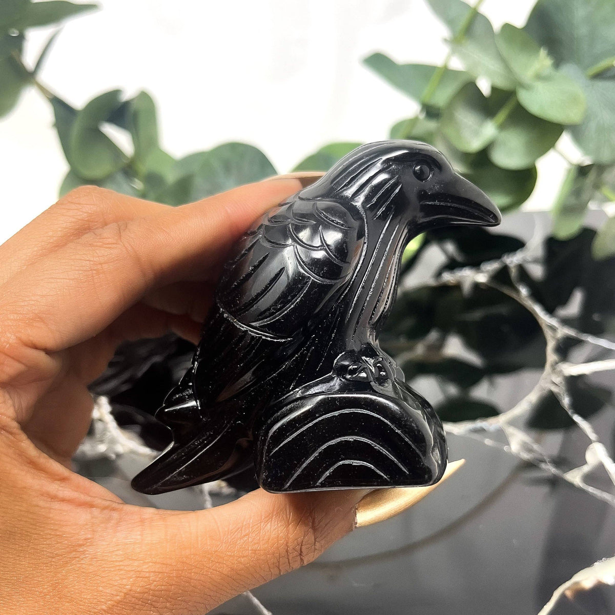 Obsidian Crow Carving