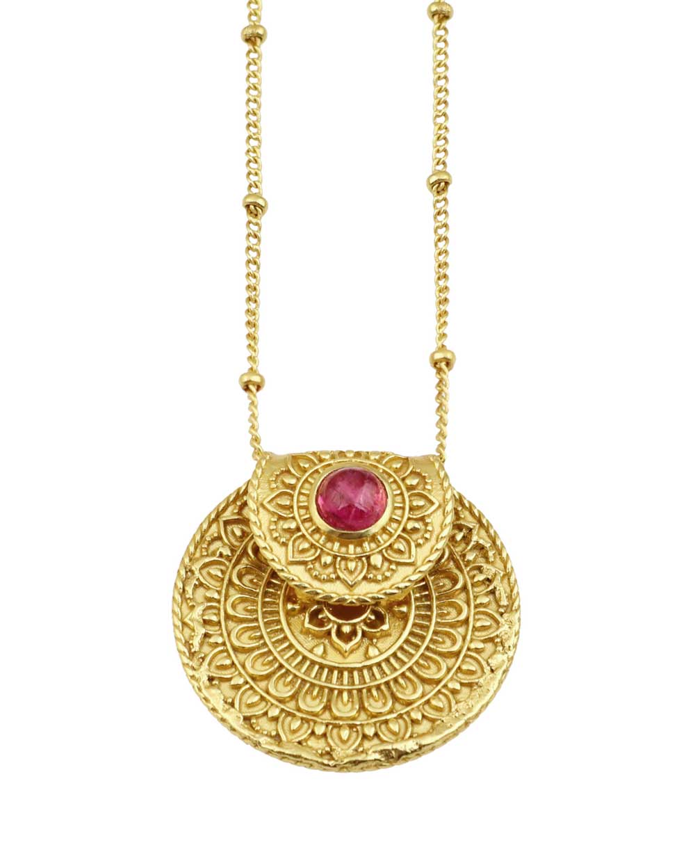 Inspirational Gold Plated Mandala Necklace with Tourmaline S