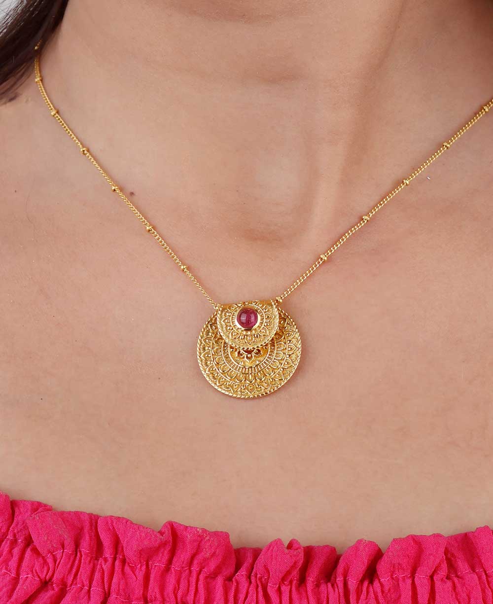 Inspirational Gold Plated Mandala Necklace with Tourmaline S