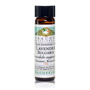 A bottle of Organopeia Lavender Bulgaria Essential Oil with a label showing an image of lavender flowers and the scent mark -JOY - Journey Of You - Spiritual, Holistic, Empowering