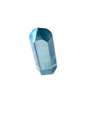 A polished blue crystal with a faceted surface, approximately 2 inches in height - JOY - Journey Of You - Spiritual, Holistic, Empowering
